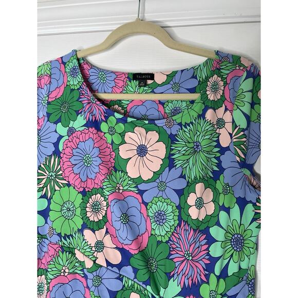 NWOT TALBOTS EFFORTLESS JERSEY FLORAL TIE DRESS Green & Blue Womens Medium - Picture 4 of 7